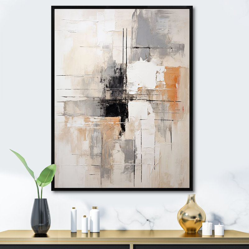 Rêves scandinaves modernes beige et jaune, art III, Cadre flottant noir, H 40 po x l 30 po x P 1,5 po