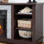 Meuble télé avec bordure en faux pierre et foyer de 23 po, cerisier, l 70,74 po x P 15,24 po x H 26,41 po, convient au grand foyer de table télé de 75 po