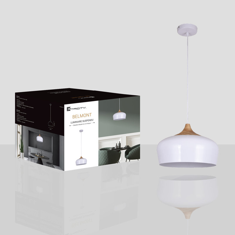 Luminaire suspendu en forme de dôme à 1 lumière Belmont, Blanc