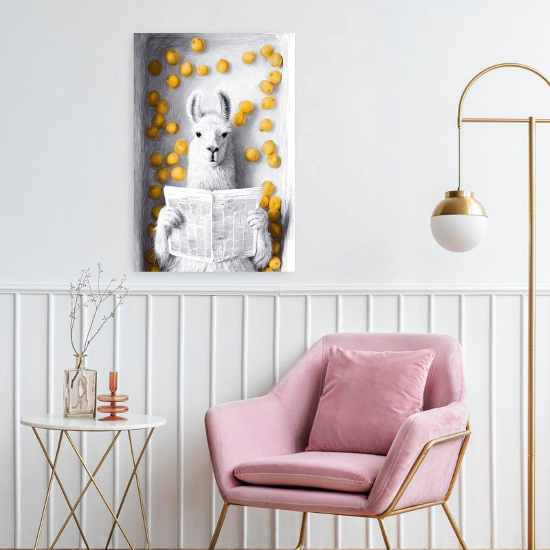Lama In Bathtube 4 1 Piece Wrapped Canvas Wall Art, 60.96 cm H x 40.64 cm W