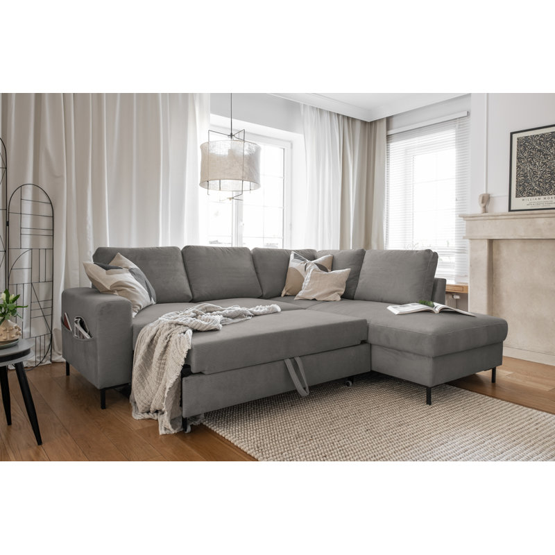 Lofty Lilly 6 seater Corner Sofa Bed, Light Grey, Right Hand Facing