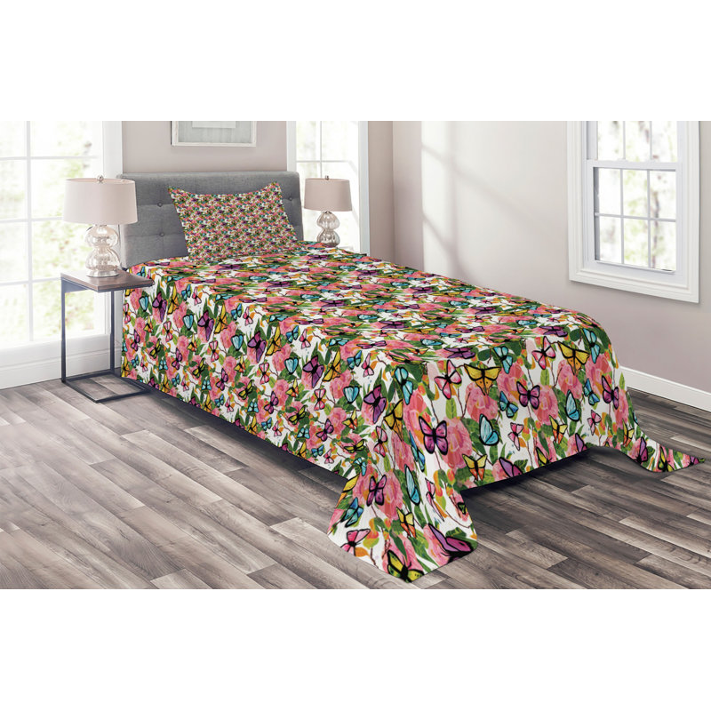 Polyester Floral Coverlet, Twin Bedspread + 1 Sham