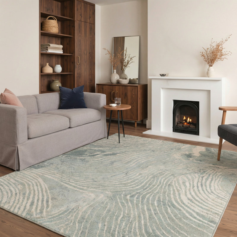 Patericia Waveform Abstract Machine Washable Brown / Beige Indoor Area Rug with Non-Slip Backing, Round 5'