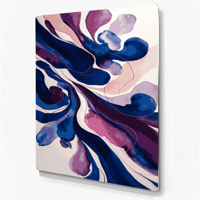 Abstrait aquarelle 73, art mural en métal bleu