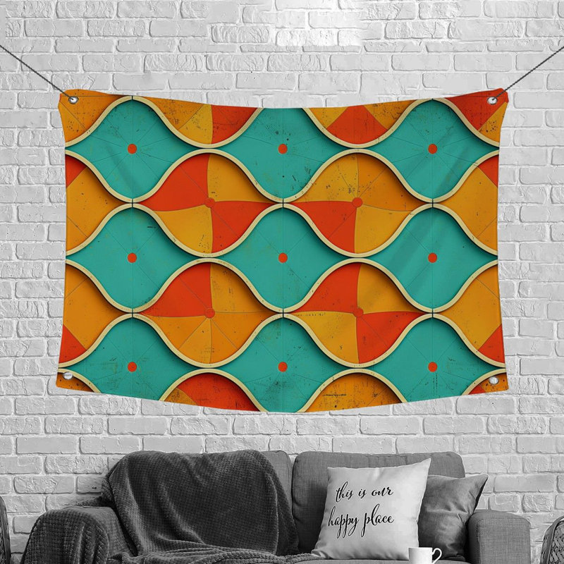 Tapisserie géométrique à formes géométriques, H 88 po x l 104 po