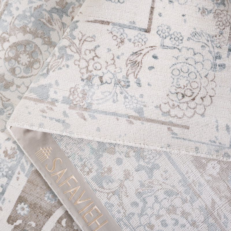 Tapis oriental gris en viscose / coton tissé à la main Brianne, Rectangle 6 pi x 9 pi