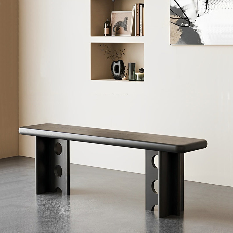 Banc en bois massif Stromain, Noir, H 17,71 po x l 55,11 po x P 13,77 po