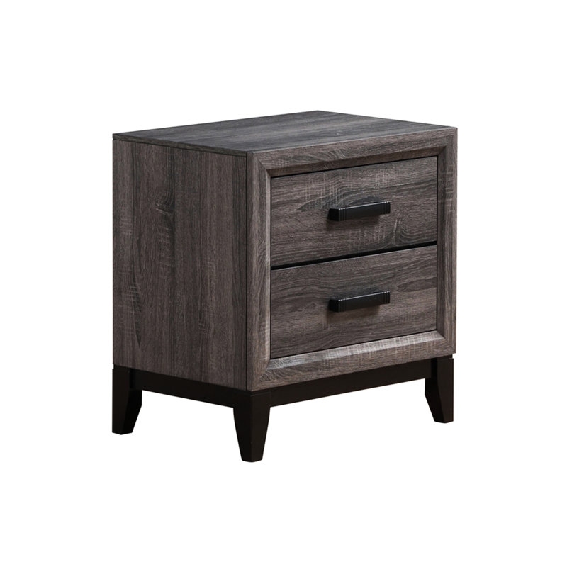 Grey Nightstand With 2 Compartment And Black Hardware Bedroom In Grey, Center Glide Assembly