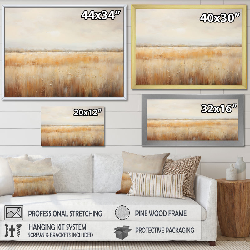«Meadow Grasslands Minimalisme I», reproduction sur toile, H 34 po x l 44 po x P 1,5 po, Cadre flottant noir