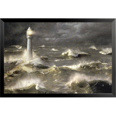 Phare orageux, reproduction de photo encadrée