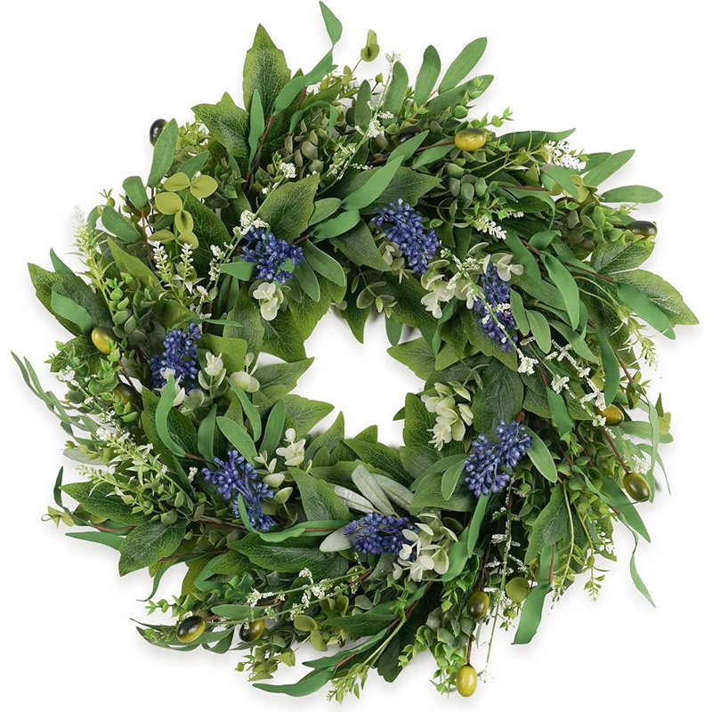 Couronne de verdure printanière - vert - feuilles d'eucalyptus, d'olive et de buis, décoration intérieure et extérieure toutes saisons