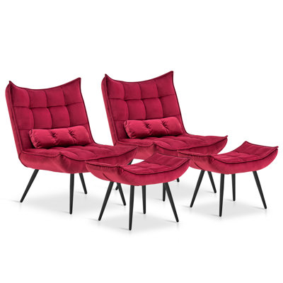 Solara Modern Accent Chair with Ottoman, Velvet Upholstered Wingback Chair, Armless Leisure Chairs by Mercer41