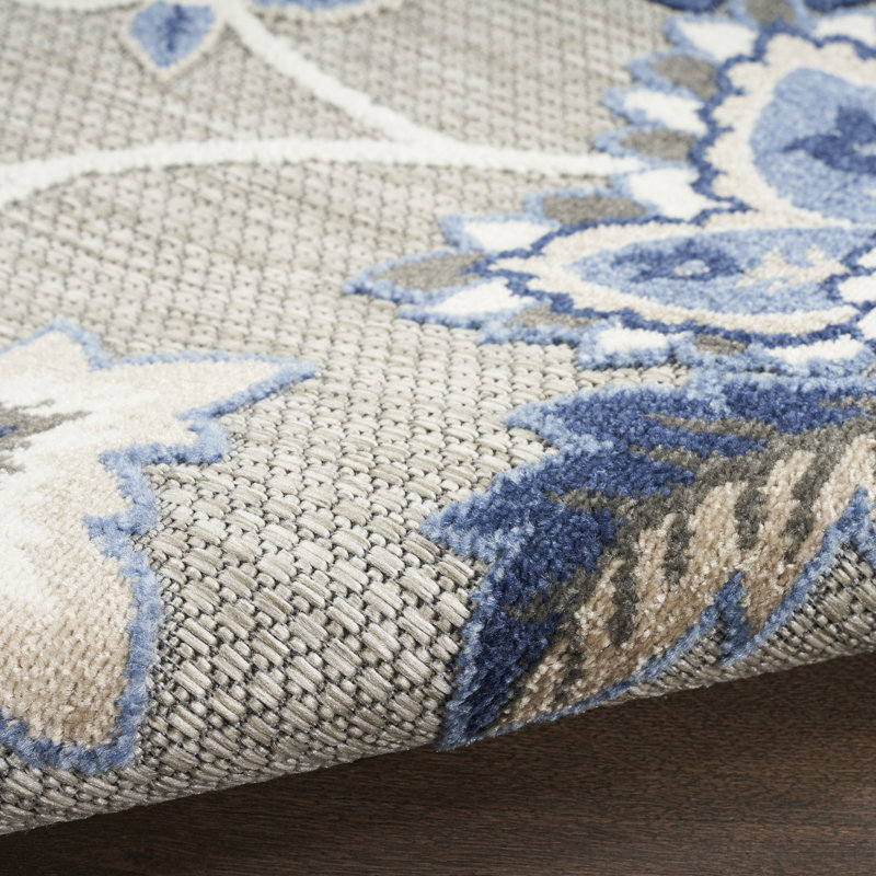 Amond Floral Blue/Grey Indoor/Outdoor Area Rug, Rectangle 3'6" x 5'6"