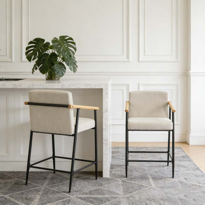 Counter Stool with iron frame, Beige,Espresso