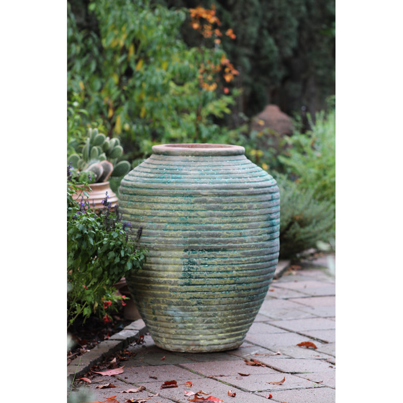 Vase à vin ancien extra large en grès, pot de fleurs en argile - Intérieur/Extérieur, Vert-de-gris