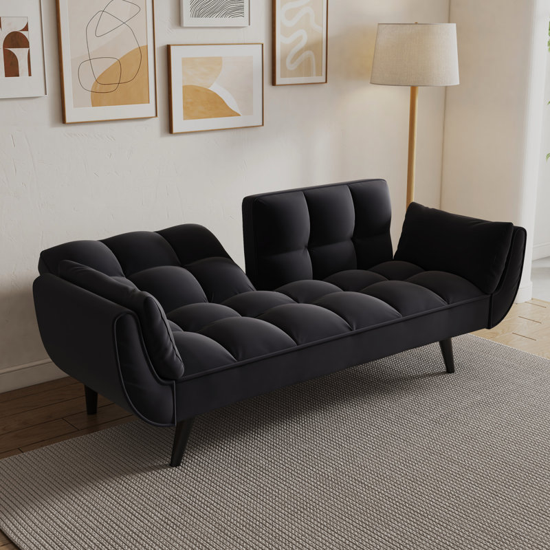 57 po noir pour petits appartements - Doux, convertible en lit, postures réglables, processus d'assemblage facile, revêtement en velours, rembourrage en éponge, chambre à coucher en bois massif stable se transforme en angles, installation +