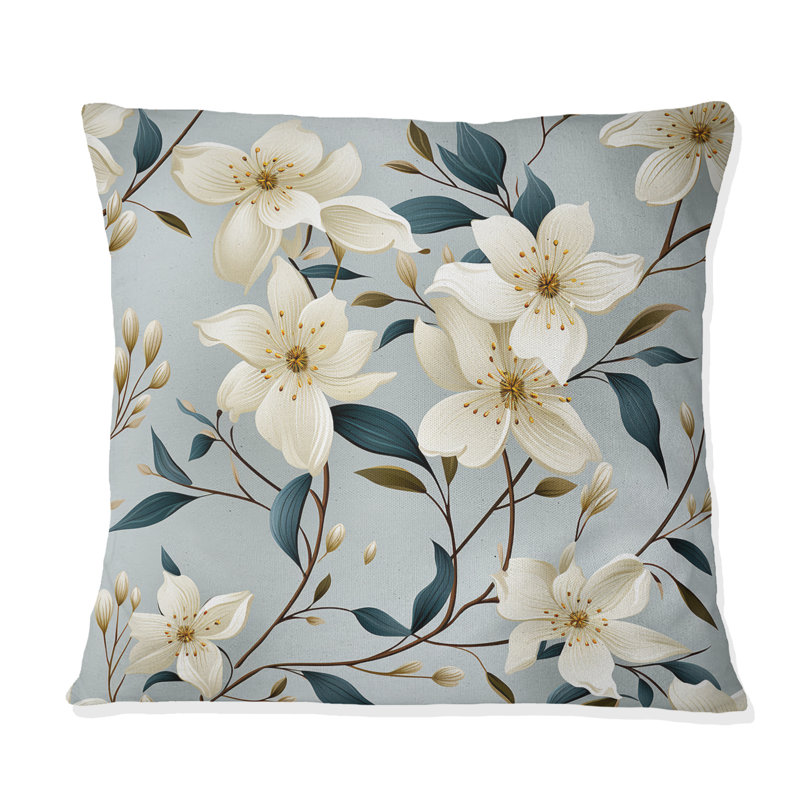 Coussin Subtle Whispers II - imprimé floral, H 16 po x l 16 po