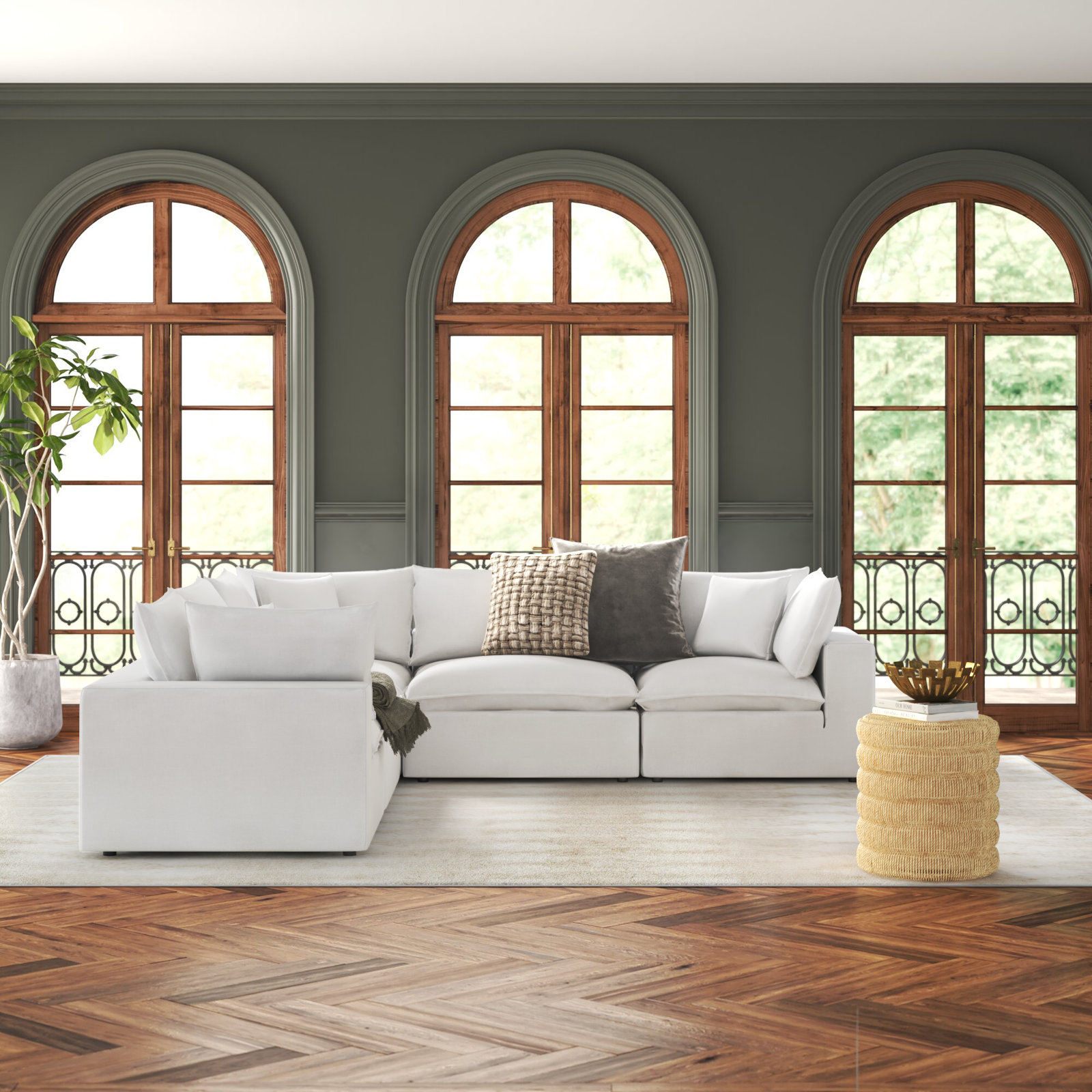Ellaria 5 - Piece Modular L-Sectional, White Faux Leather