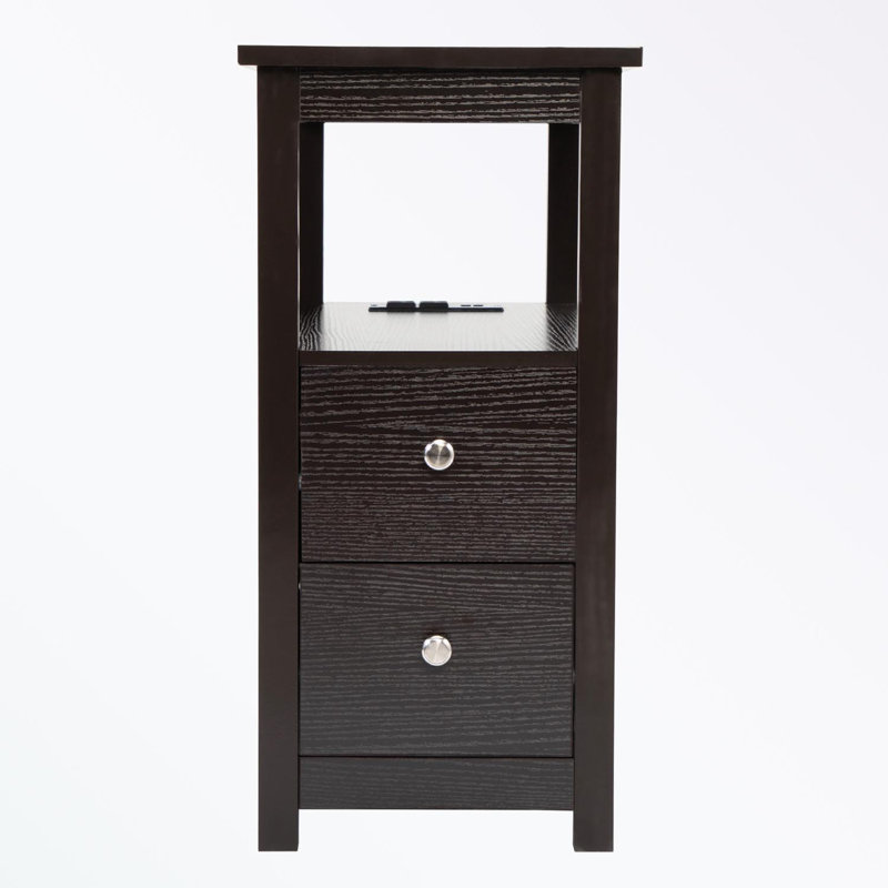 Table de bout avec station de charge USB, 2 tiroirs et tablette ouverte
