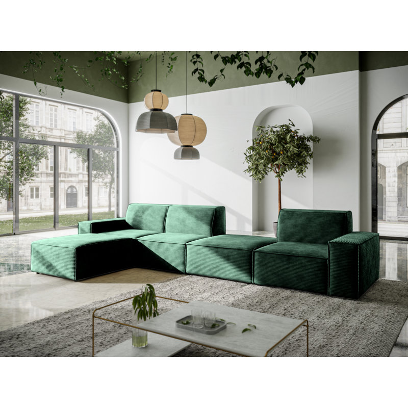 Burkittsville 5 Seater Corner Sofa , Left Hand Facing, Green