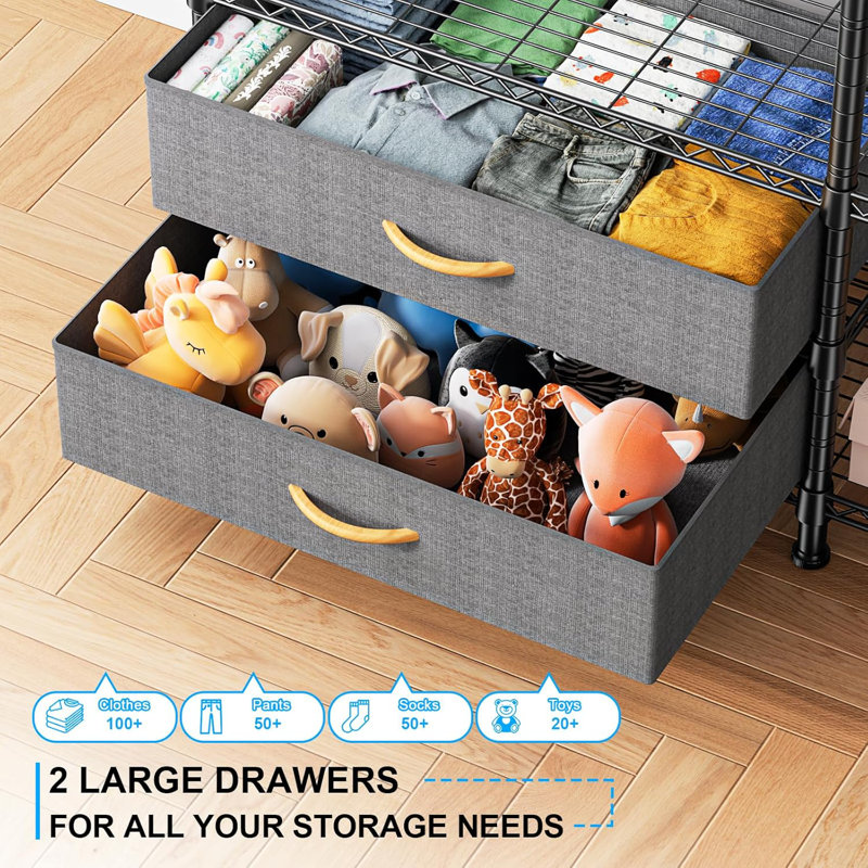 Black Portable Steel Closet System with Fabric Drawers