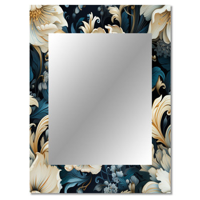Lloyd Blue And White Paisley Dynasty Flowers - damask  Wall Mirror, Boho Decorative Mirror, Printed Metal Art