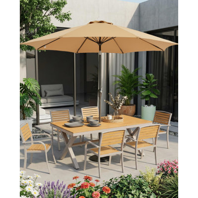 Parasol de patio extérieur de 10 pi avec bouton-poussoir inclinable et manivelle, parasol de marché avec 8 nervures robustes, protection contre les rayons UV pour la piscine de jardin