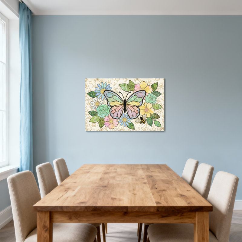 Animaux, papillon, fleurs, abeille et motif, H 16 po x l 24 po