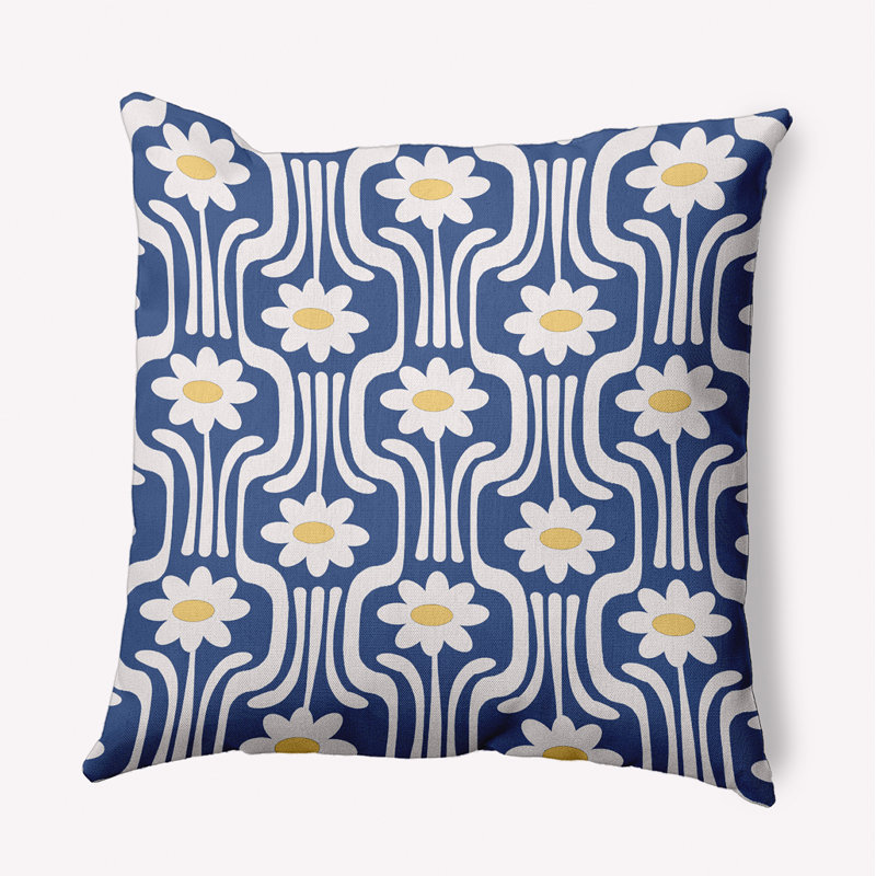 Coussin décoratif floral intérieur / extérieur Flower Power, Floral nautique marine, H 20 po x l 20 po