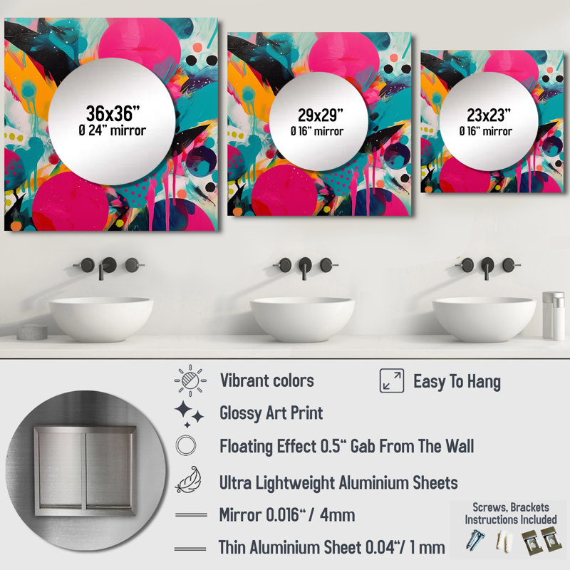 Kwenton - Enigme abstraite rose et turquoise abstraite grande décoration murale carrée pour chambre à coucher, 23 po x 23 po