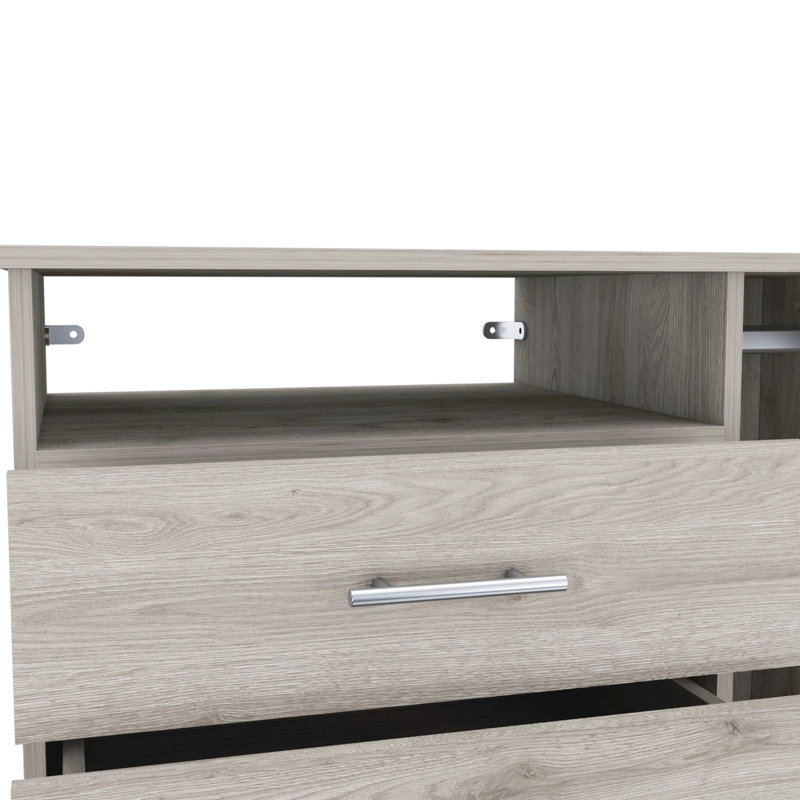 Commode 4 tiroirs avec placard vertical Khenadi, Gris clair