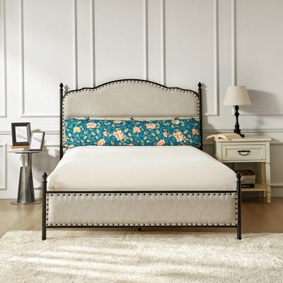 Alaja Upholstered Platform Metal Four Poster Bed with Bolster Pillow by Lark Manor
