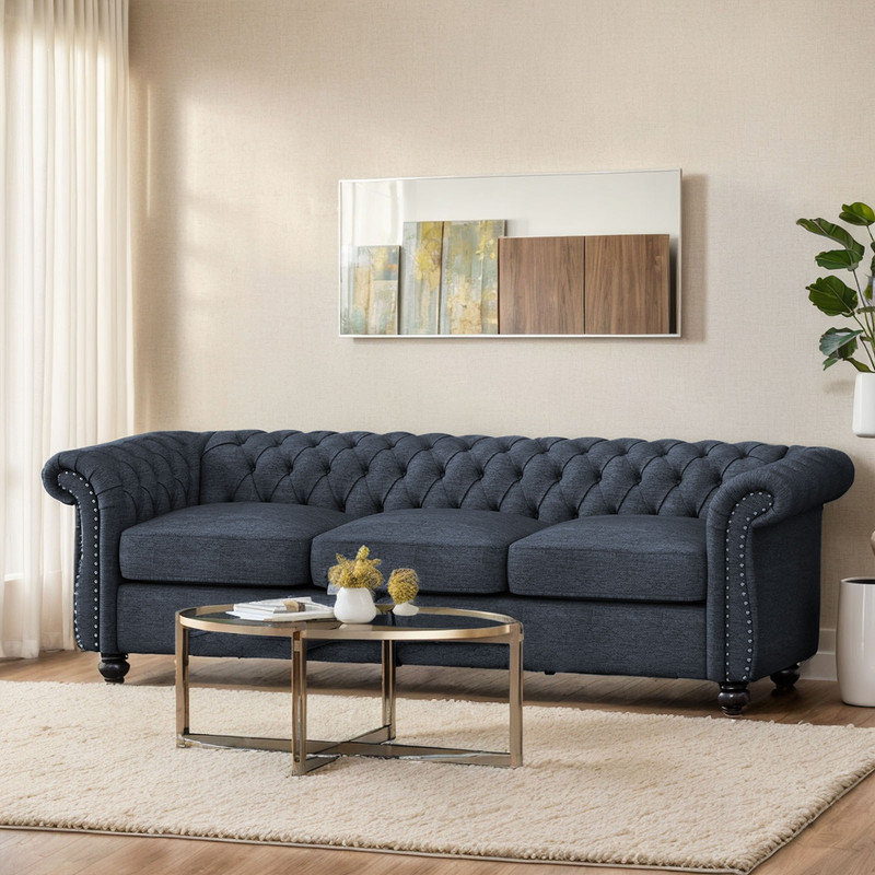 Canapé à accoudoirs évasés 84,75 po Debasish, Tissu marine