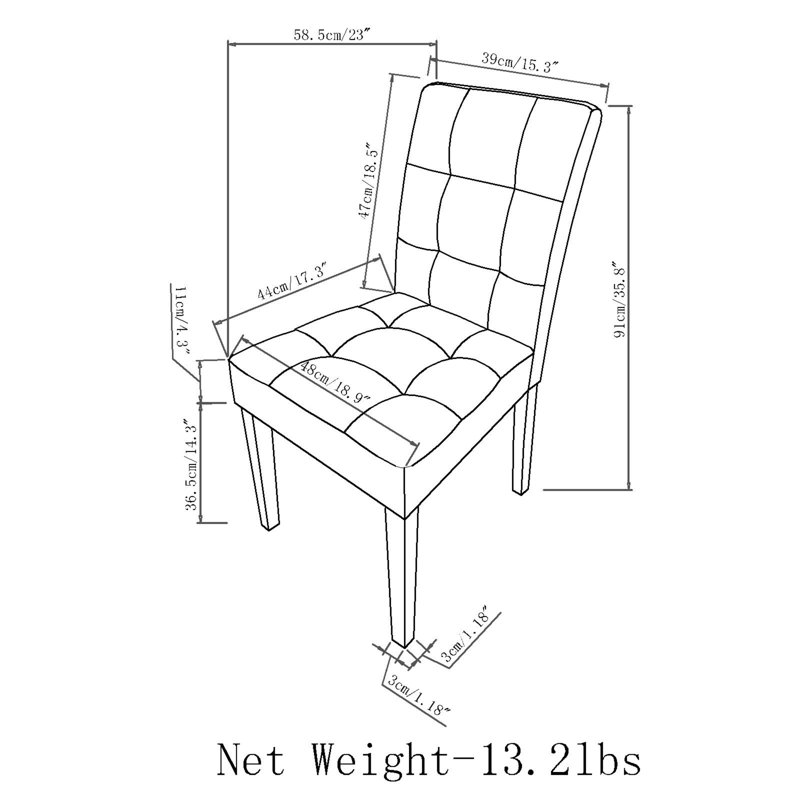 Chaise de salle à manger rembourrée Andover avec dossier capitonné et structure en bois massif Andover (ensemble de 2)
