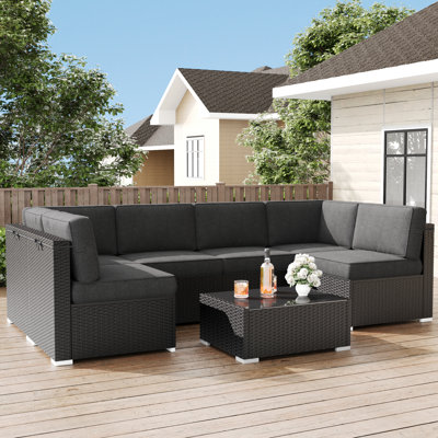  Outdoor Furniture Replacement Cushions for 6 Seat Patio Rattan Wicker Sectional Conversation Sofa Set, 14-Piece Cushions Set