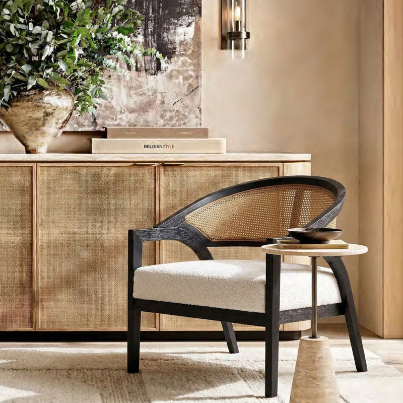 Chaise d'appoint rembourrée Cane, Chenille