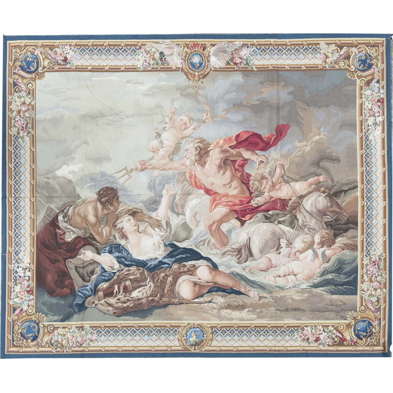 Tapis bleu et doré de haute qualité noué à la main