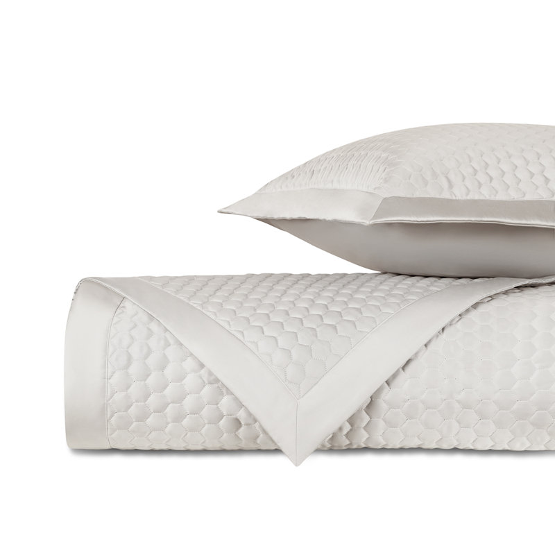 Apiary Quilted Sateen Coverlet Set, King Coverlet + 2 Shams, Oyster
