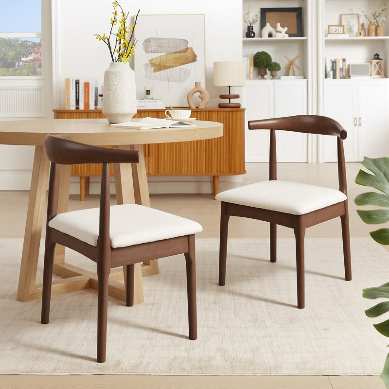Solid Wood Dining Chairs With Curved Wide Backrest, Farmhouse Kitchen Side Chairs(set Of 2), Walnut