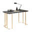 Bureau contemporain avec plateau en faux marbre, prise USB et prise de courant intégrée, structure en métal plaqué or pour les espaces de travail modernes