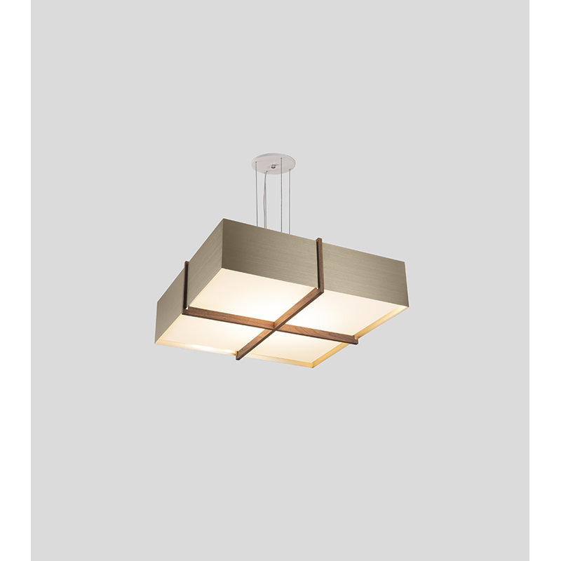 Luminaire suspendu DEL Veram 3500K, Laiton vieilli, Noyer, H 6,4 po x l 24 po x P 24 po