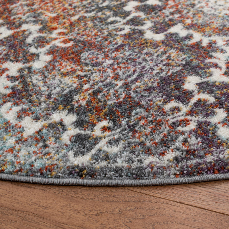 Tapis à motif oriental gris clair / rouille Felty, Tapis de couloir 2 pi 3 po x 8 pi