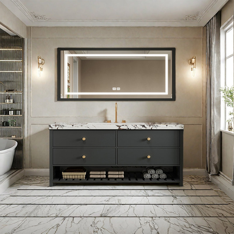 Armoire de salle de bain simple et moderne, 59", Noir