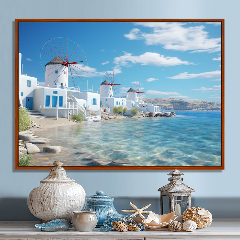 «Grèce Serenity In Mykonos - Grèce», reproduction sur toile encadrée, H 12 po x l 20 po x P 1 po, Cadre flottant brun