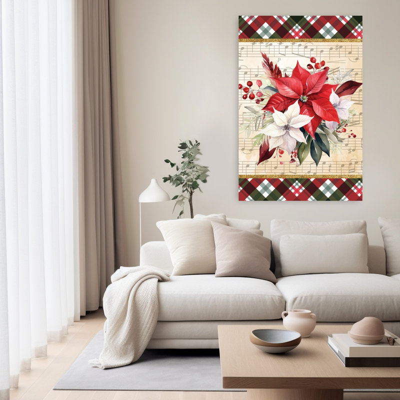 Poinsettias sur feuilles, poinsettia contemporain, art floral, H 60 po x l 40 po