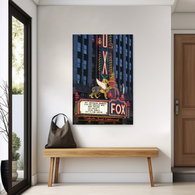 Neon sign of a stage theater lit up at dusk Fox Theatre Woodward Avenue Detroit Michigan USA 1 Piece Wrapped Canvas Wall Art