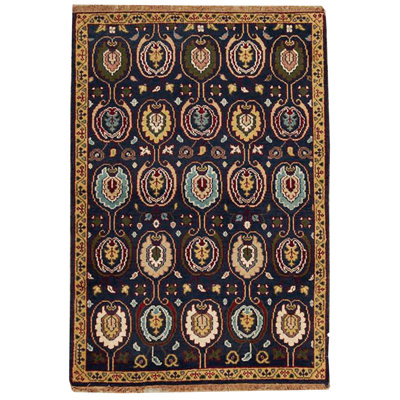 Hand-Knotted High-Quality Blue and Yellow Area Rug