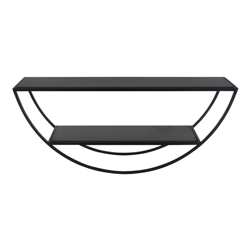 Black Half-Moon Floating Wall Shelf with Wooden Tiers