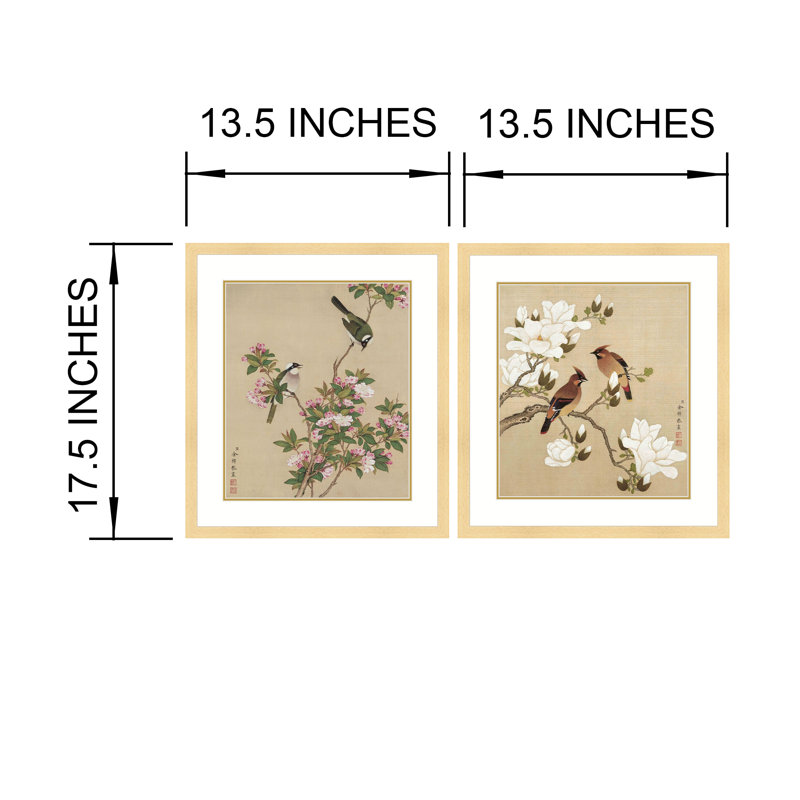 Birds Among The Flowering Branches Print by Yu Zhi, 17.5" H x 27" W