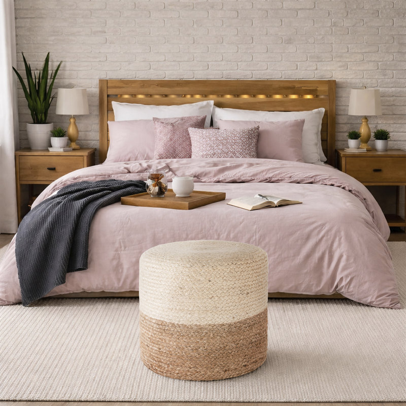 18" Wide Natural Jute Pouf Ottoman Hand-Braided Round Farmhouse Footrest Pouffe Floor Cushion For Living Room Bedroom(18" L*18" W*16" H)